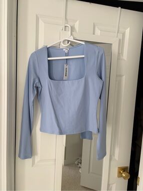 Garage Powder Blue Long Sleeve Square Neck Top